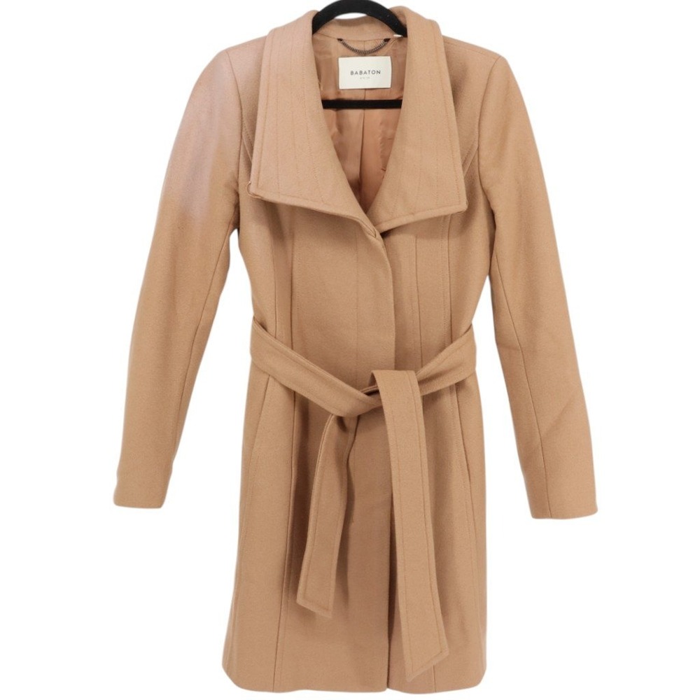 Babaton Connor Coat Wool Cashmere Size S Camel Tan Tie Waist Mid-Length *READ